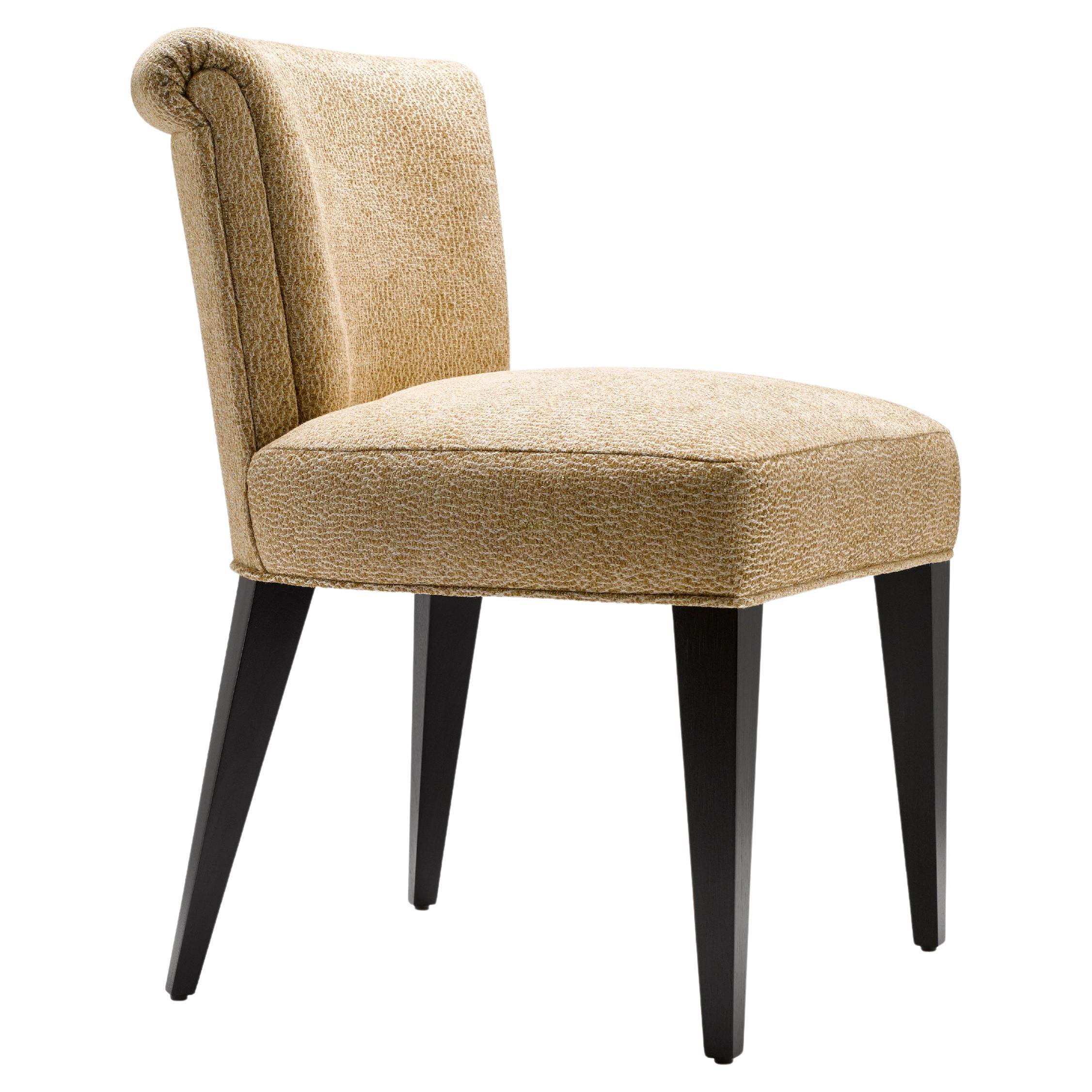 Contemporary Eto Dining Chair in burnished gold fabric with Solid Walnut Legs For Sale