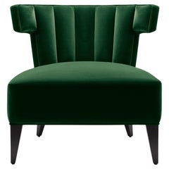 Contemporary Isabella Scalloped Slipper Chair Smaragdgrüner Samt Walnuss Beine