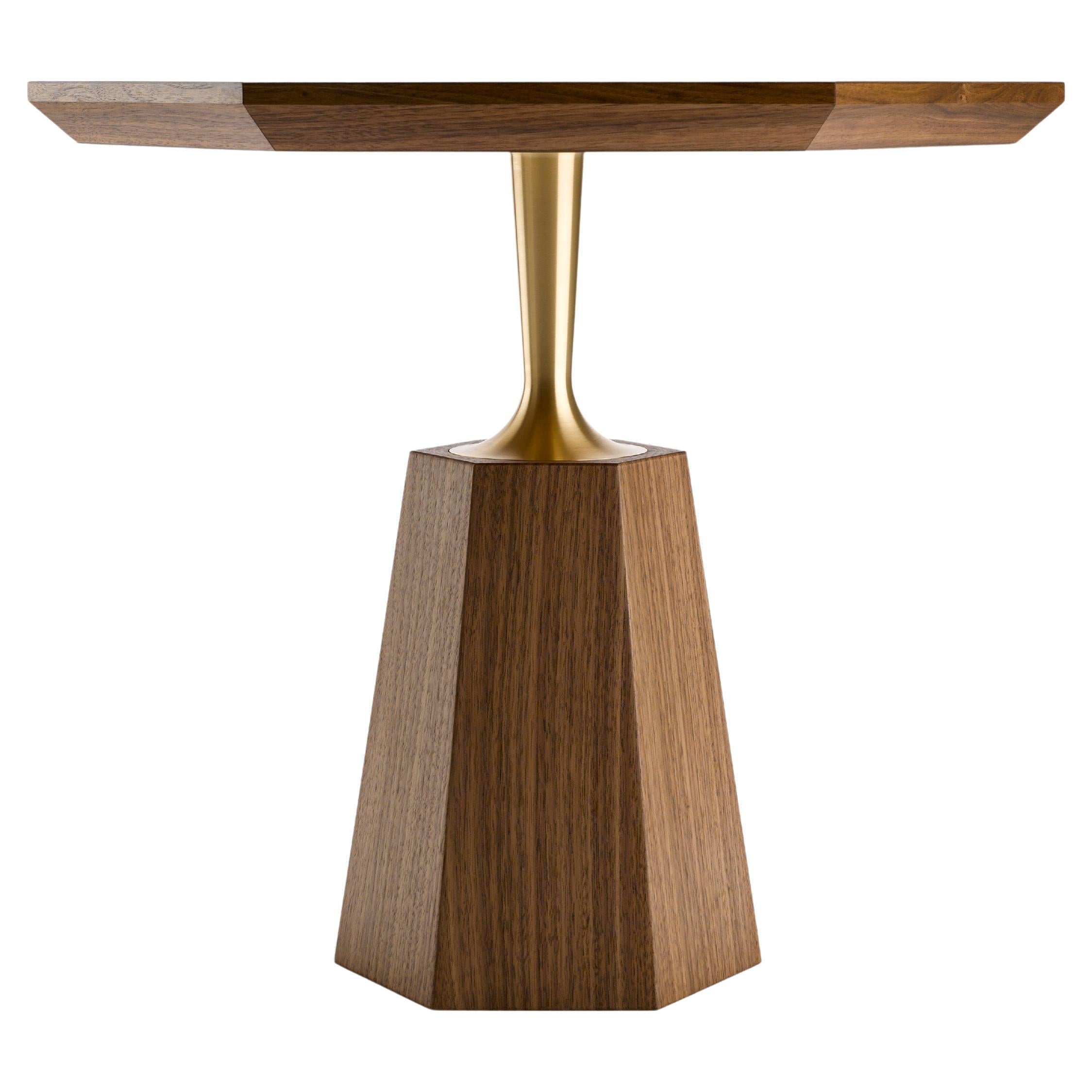 Contemporary Hex Occasional Table in Oak or Walnut and Machined turned Brass