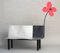 Contemporary Painted Aluminum Red Flower Bench by Aki Kuroda