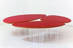 Contemporary 'Nenuphar' Red Coffee Table With Acrylic Base by Janette Laverriere