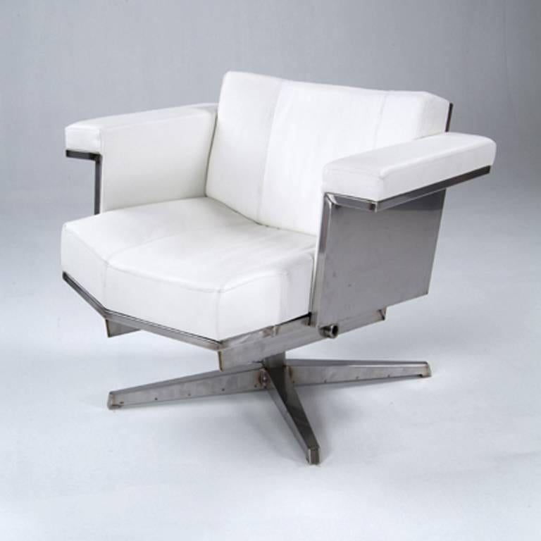 Other Contemporary Superdeluxe Armchair in White Leather and Stainless Steel  For Sale