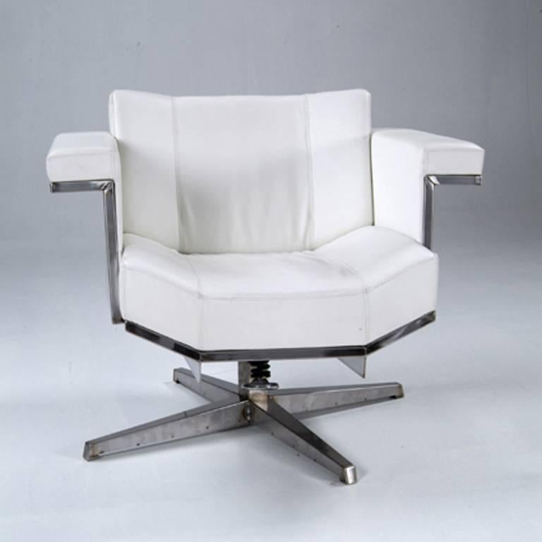 Dutch Contemporary Superdeluxe Armchair in White Leather and Stainless Steel  For Sale