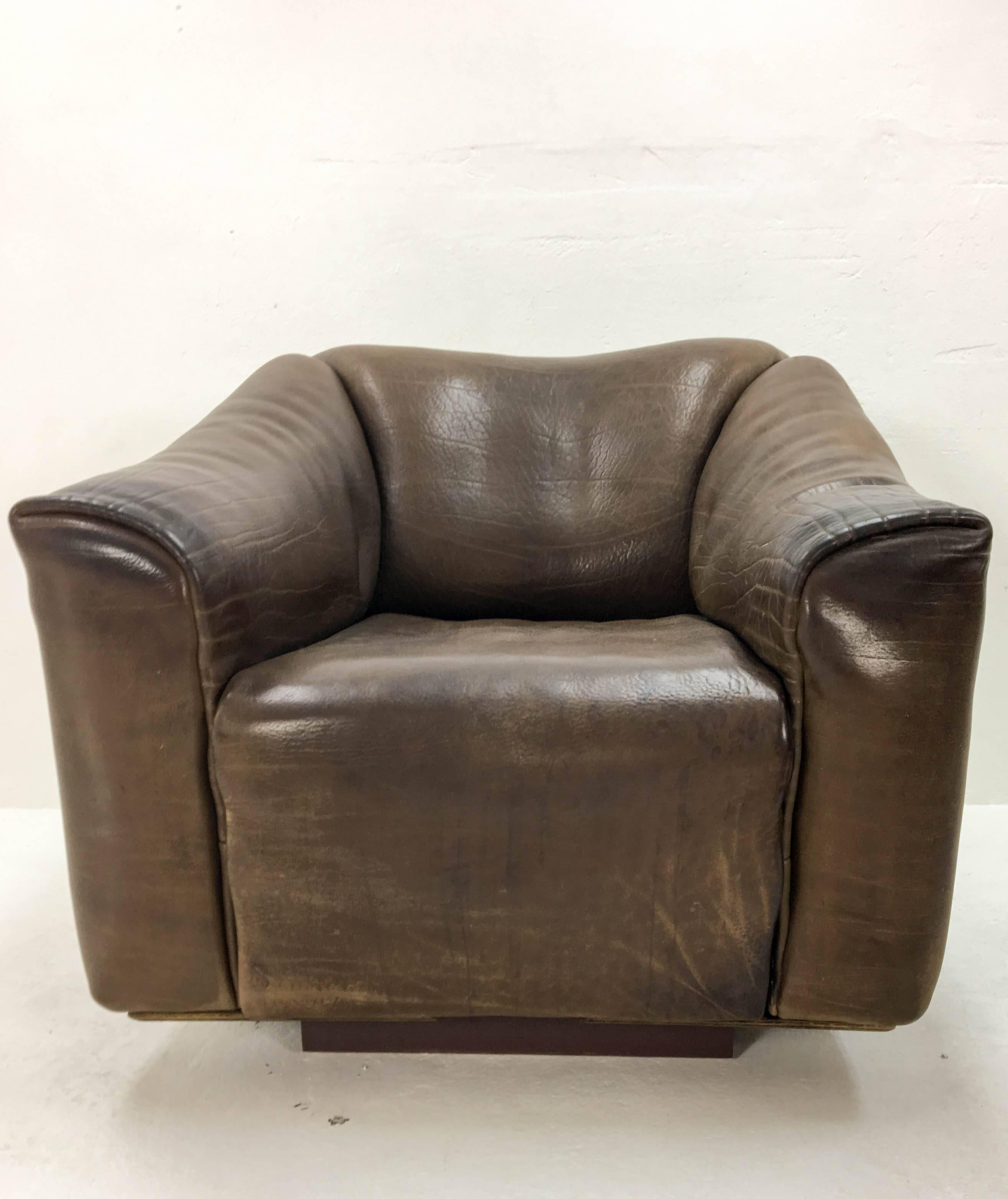 Leather 1970s De Sede Lounge Chair with Ottoman