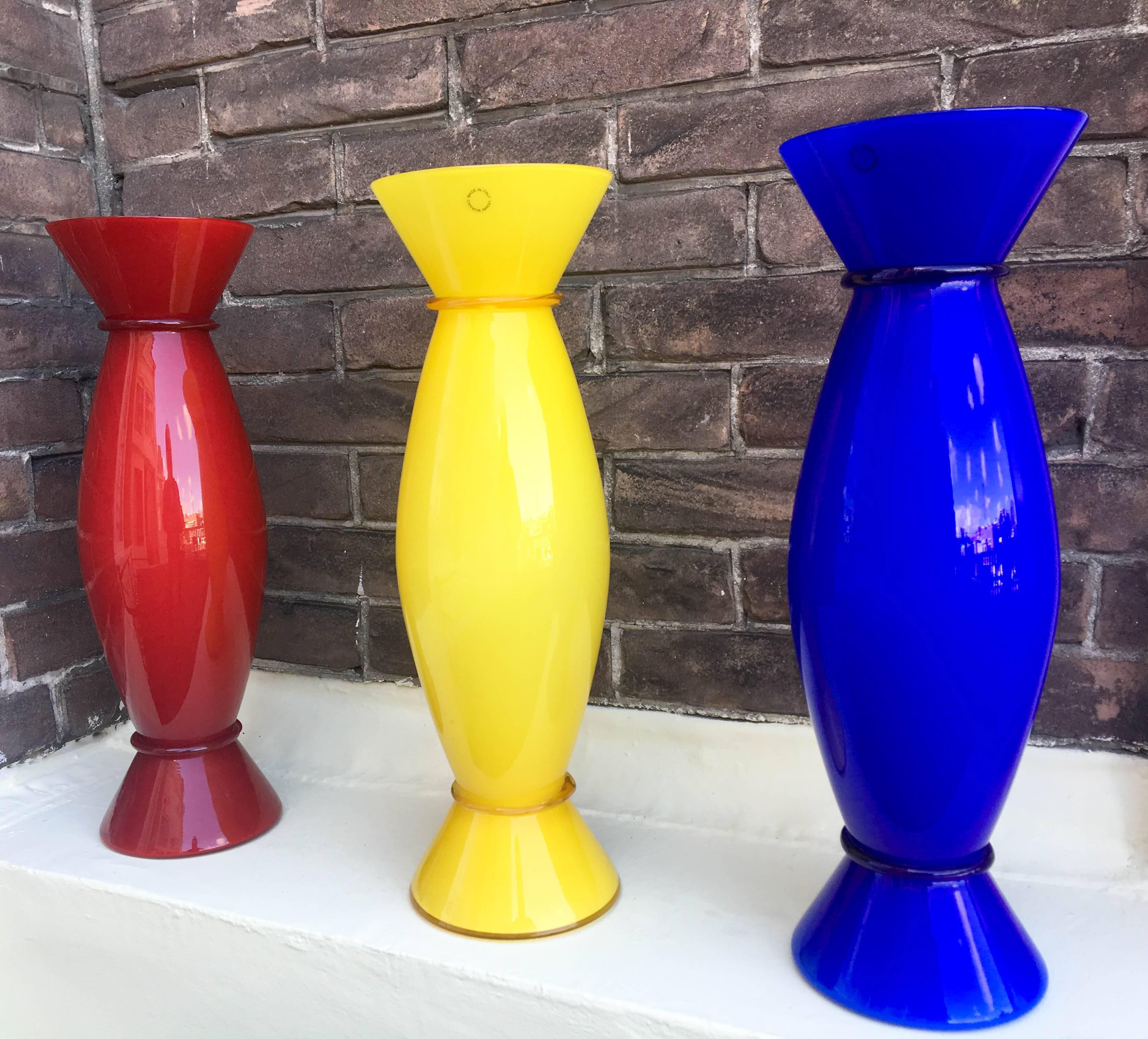 Murano Glass Three Venini 'Acco' Vases by Alessandro Mendini, 1990s