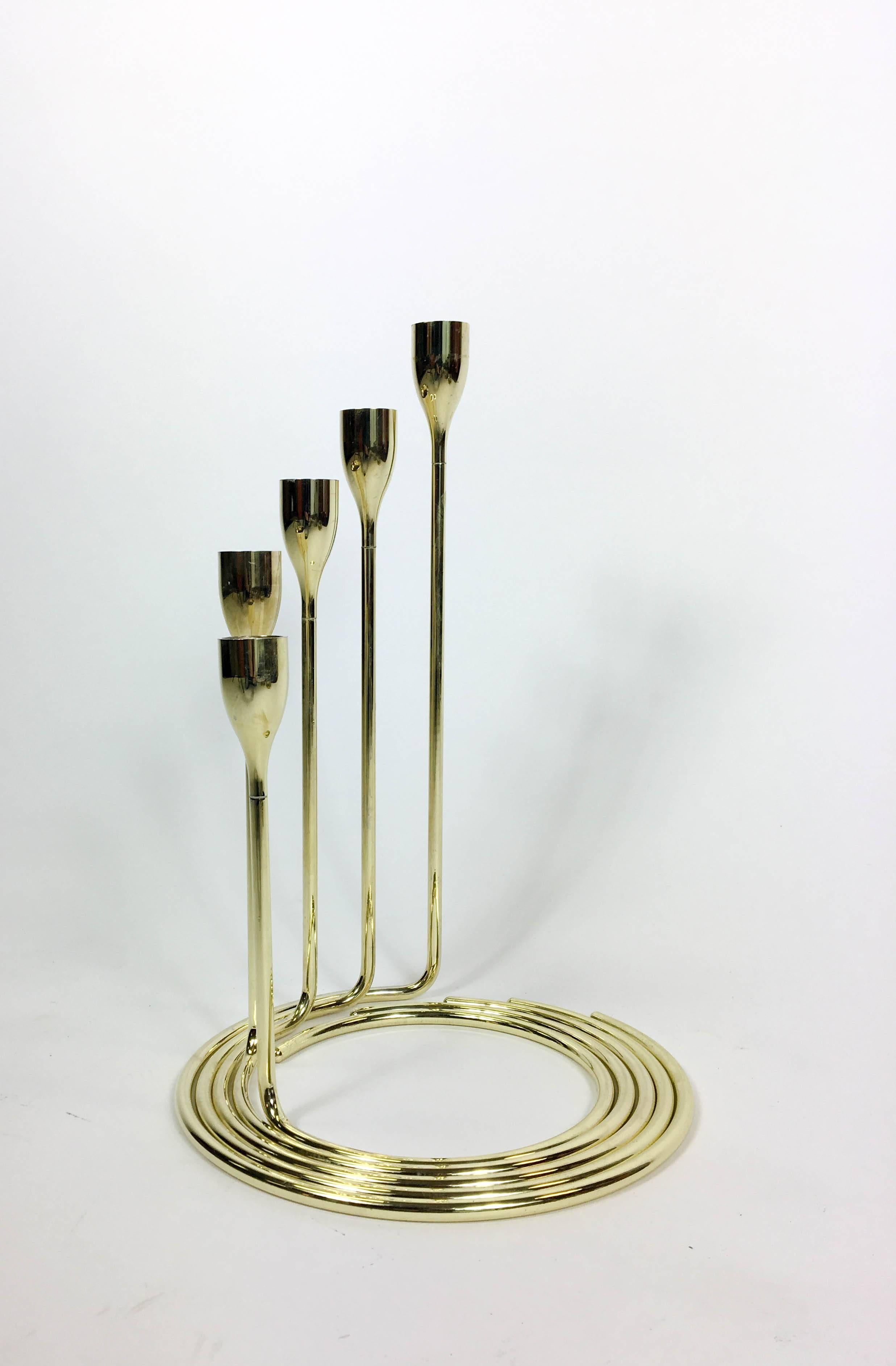 Mid-Century Modern Brass Spiral Candelabra Set, Danish, 1960s For Sale
