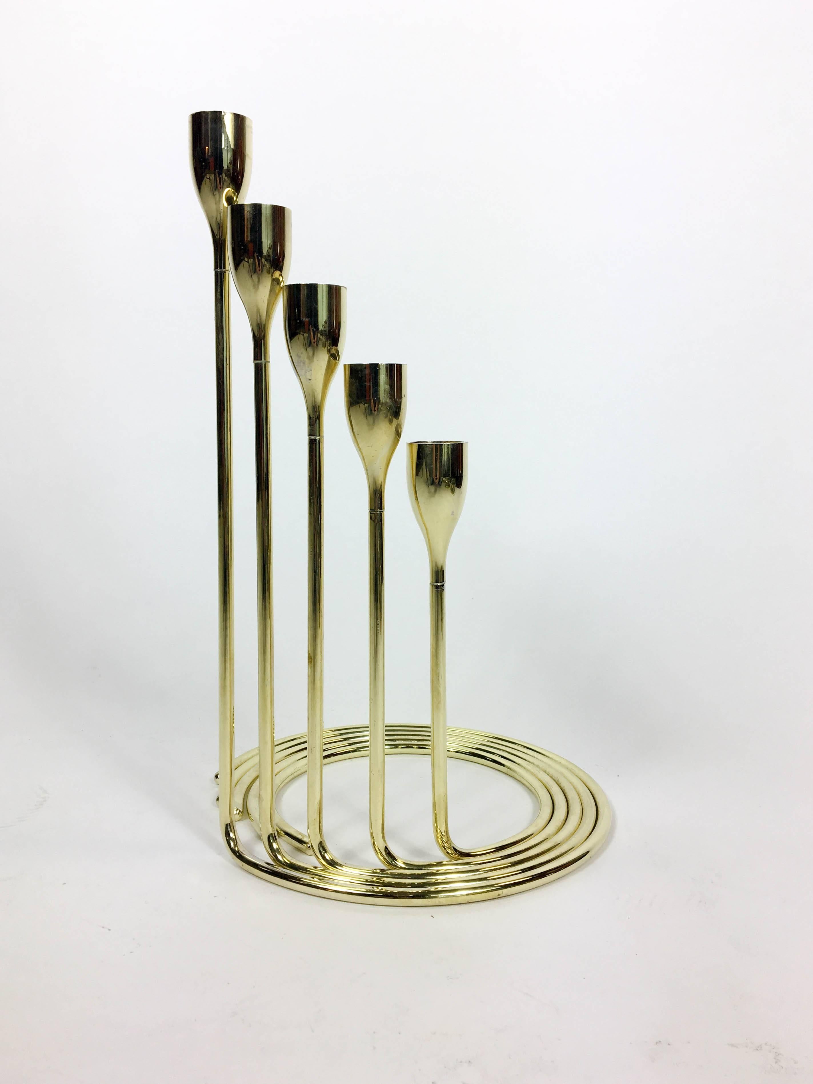 Brass Spiral Candelabra Set, Danish, 1960s In Good Condition For Sale In Den Haag, NL