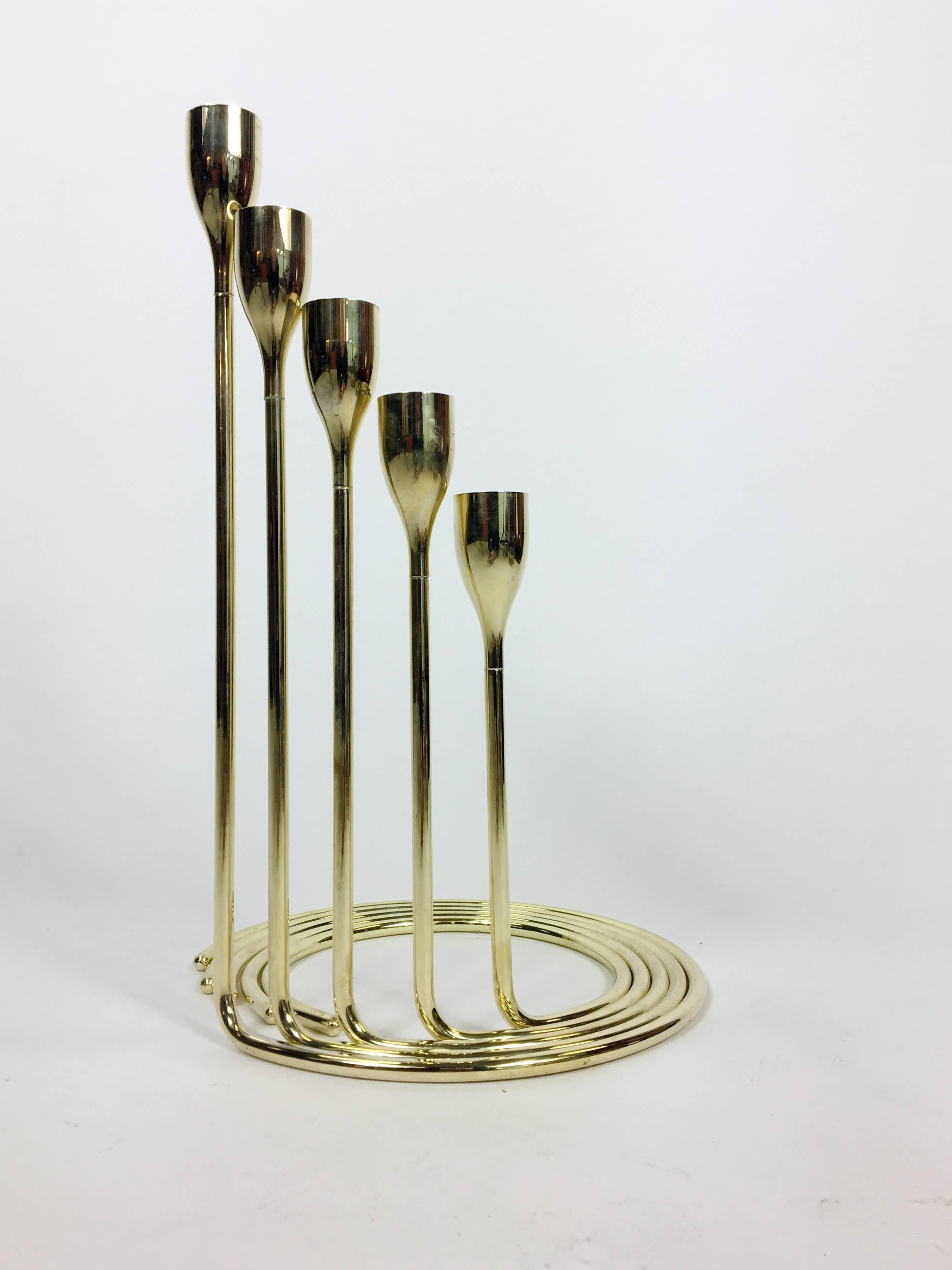 Mid-20th Century Brass Spiral Candelabra Set, Danish, 1960s For Sale