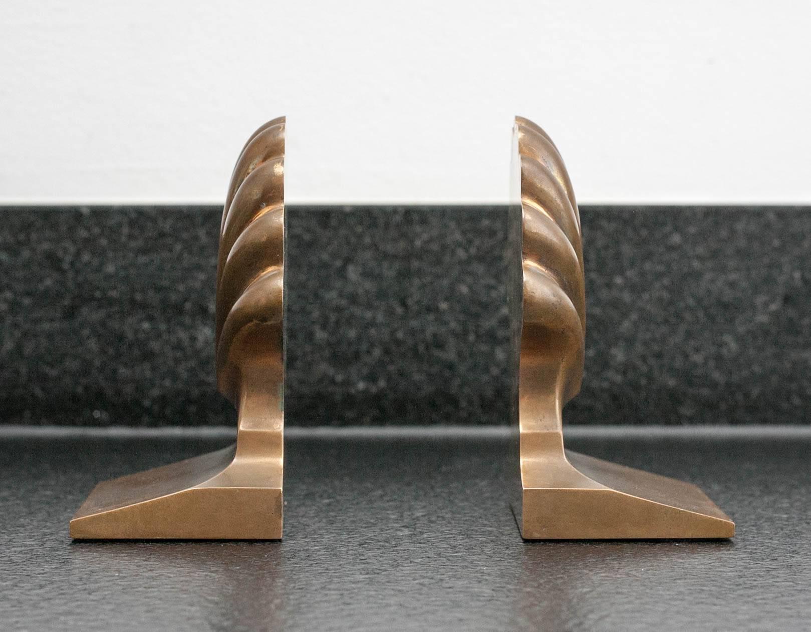 Dutch Pair of 1930s Solid Brass Shell Bookends