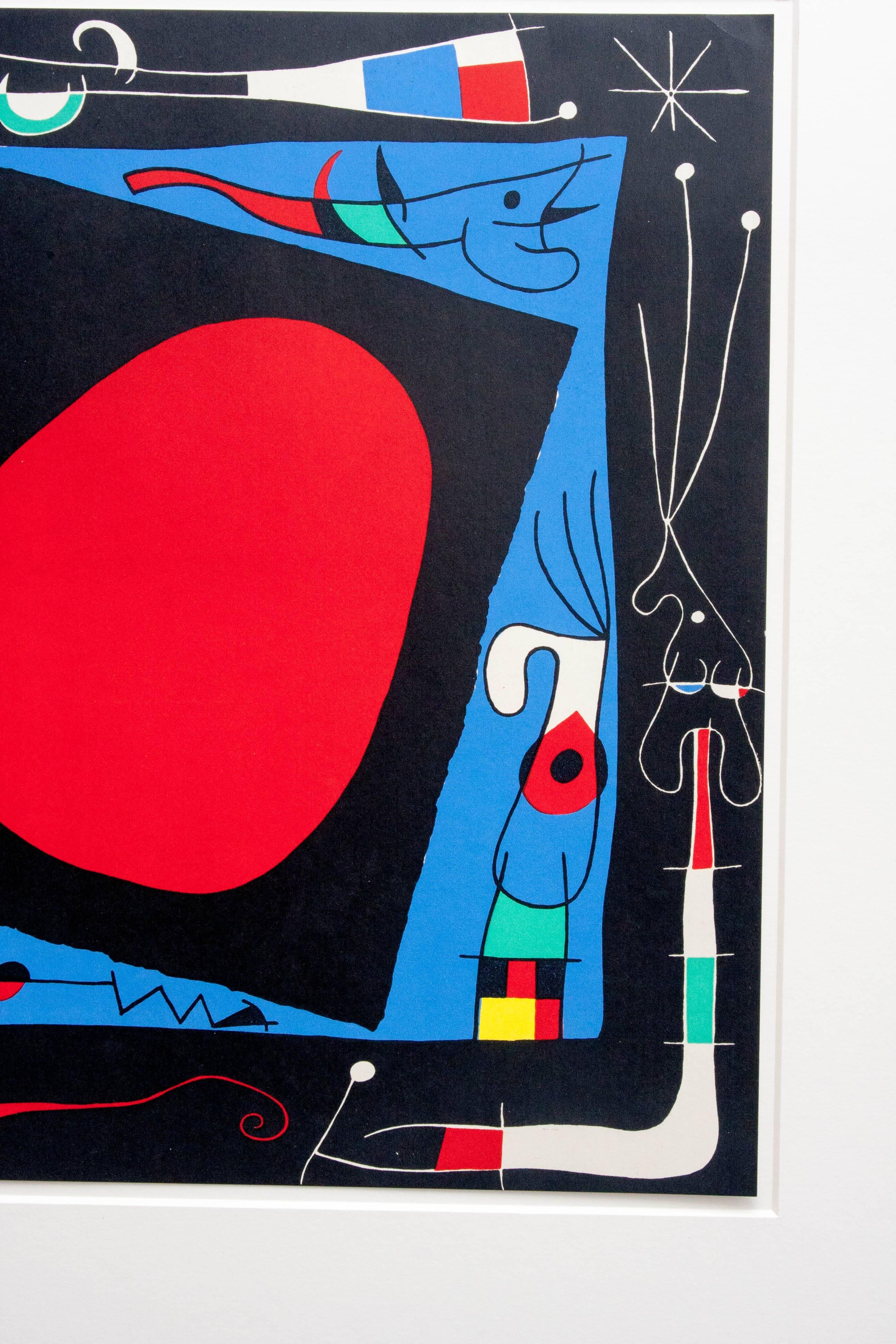 Joan Miro Woman in Front of a Mirror, Original Color Lithograph, 1956 In Good Condition In Den Haag, NL