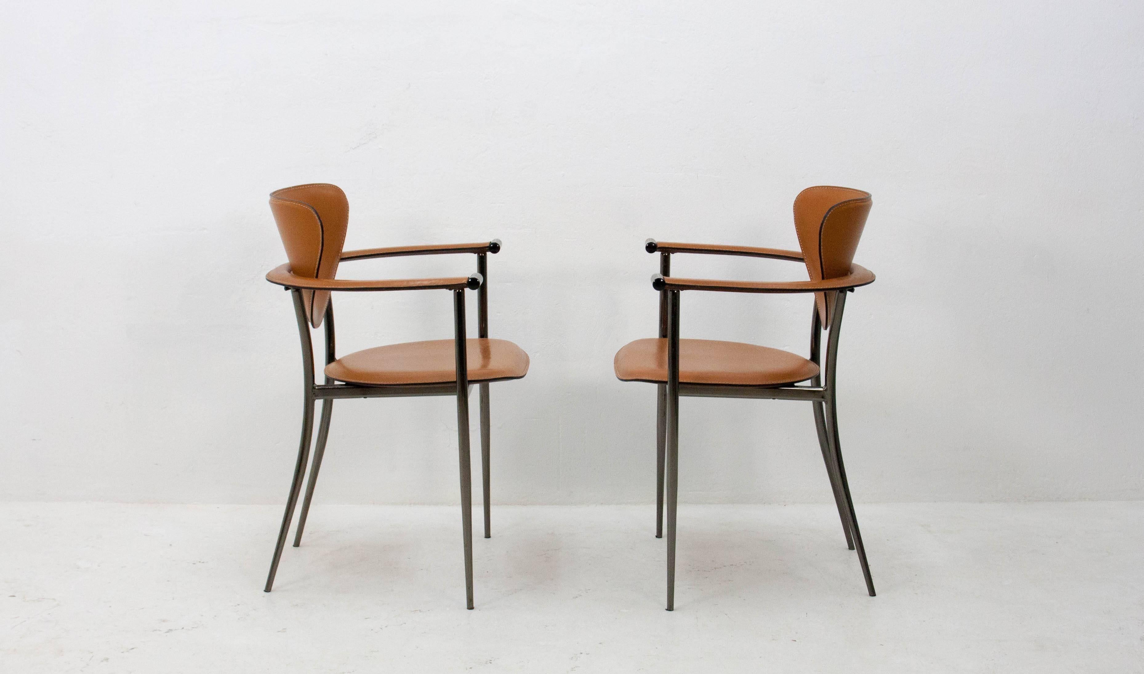 Mid-Century Modern Two Arrben Italy Cognac Leather Chairs, 1960s