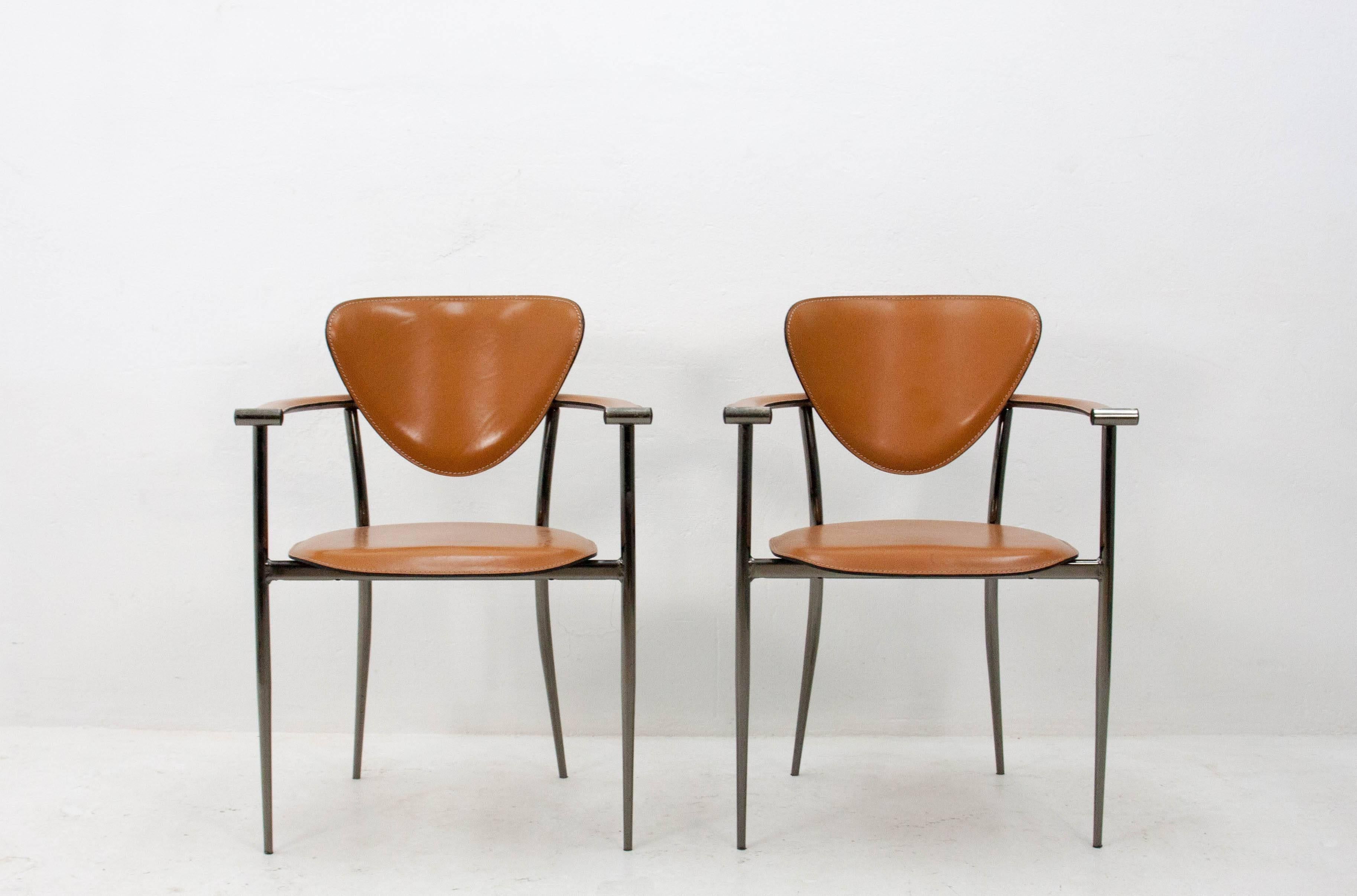 Two Arrben Italy Cognac Leather Chairs, 1960s In Good Condition In Den Haag, NL