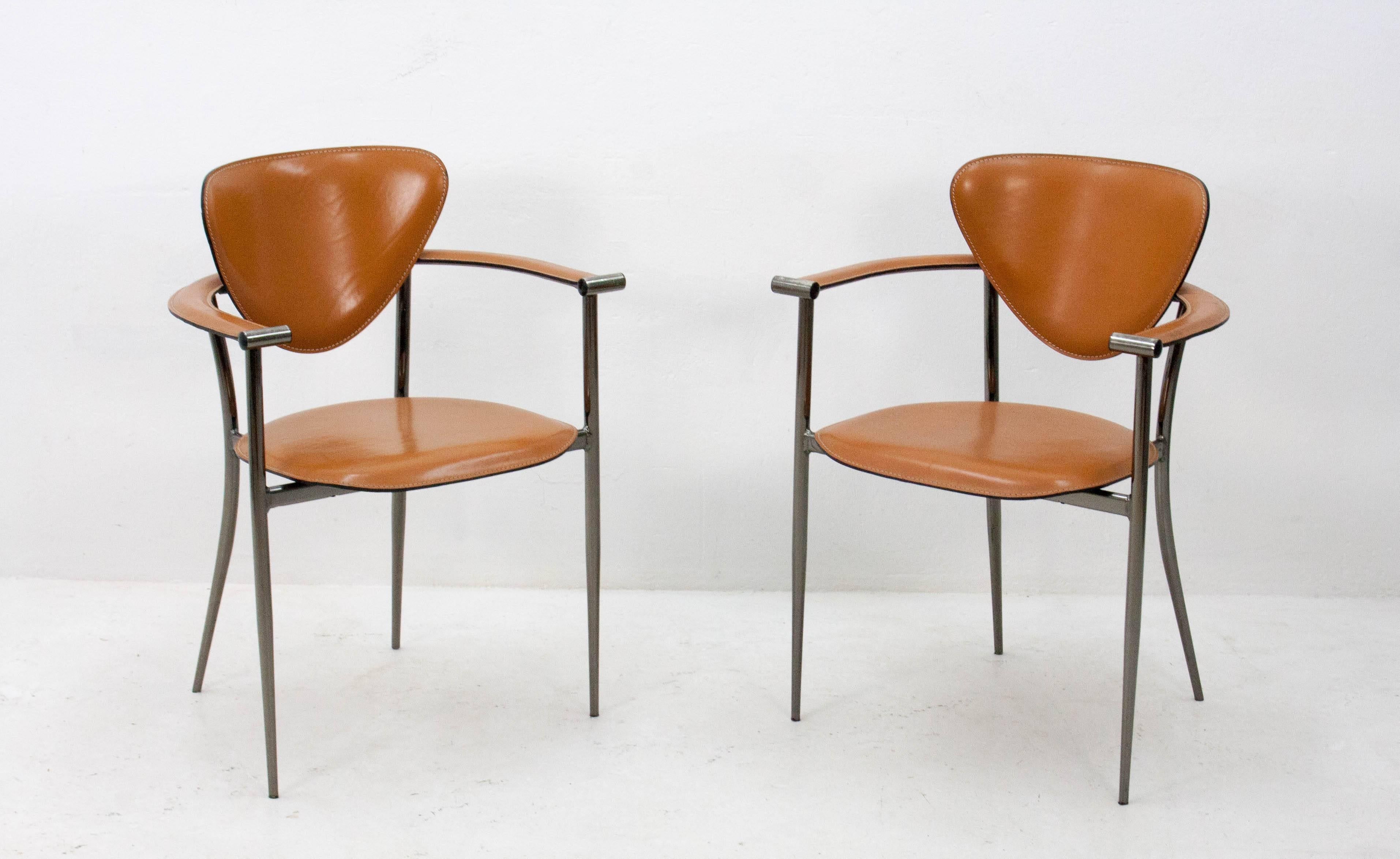 Italian Two Arrben Italy Cognac Leather Chairs, 1960s