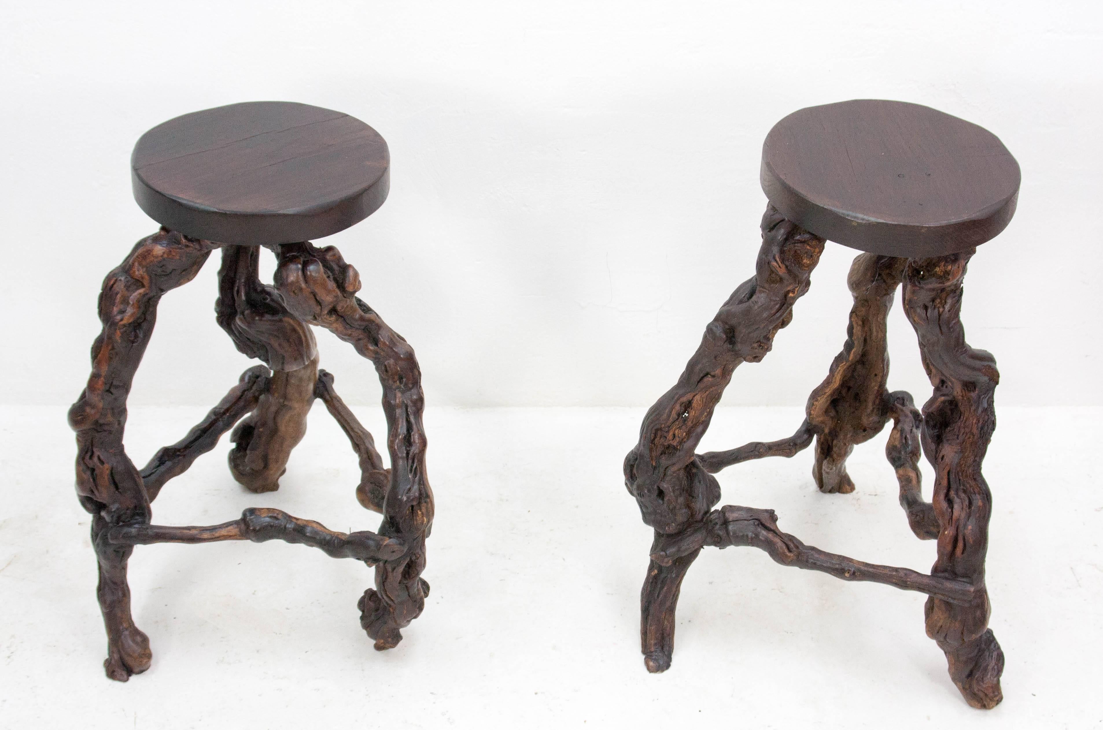 Fruitwood Pair of bar Stools, 1960s