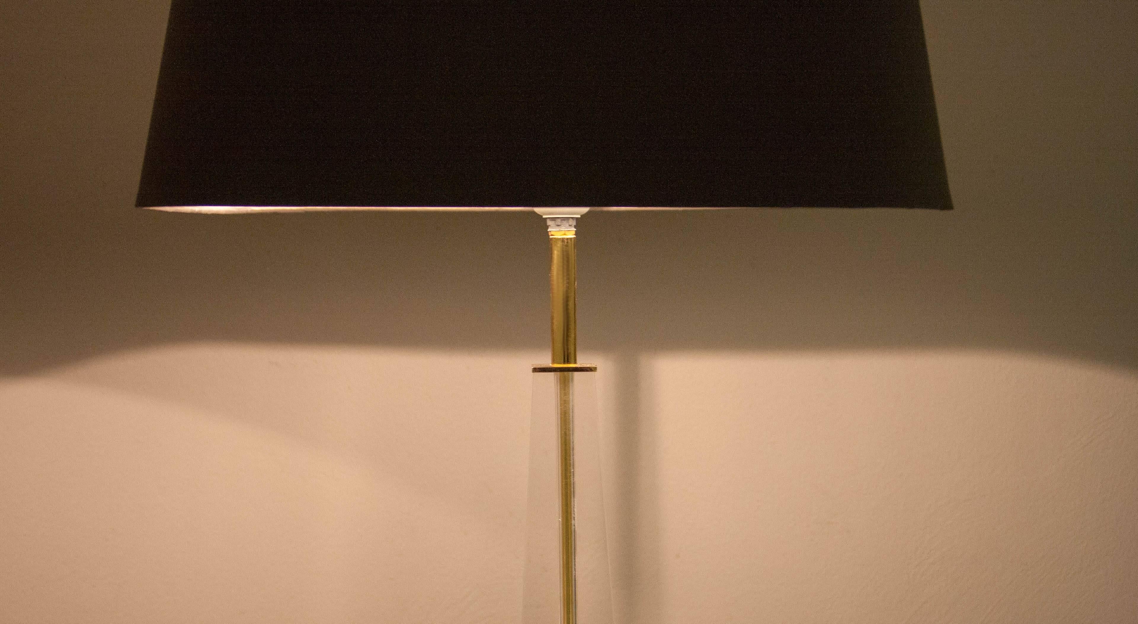 Brass Acrylic Column Hollywood Regency Table Lamps, 1970s