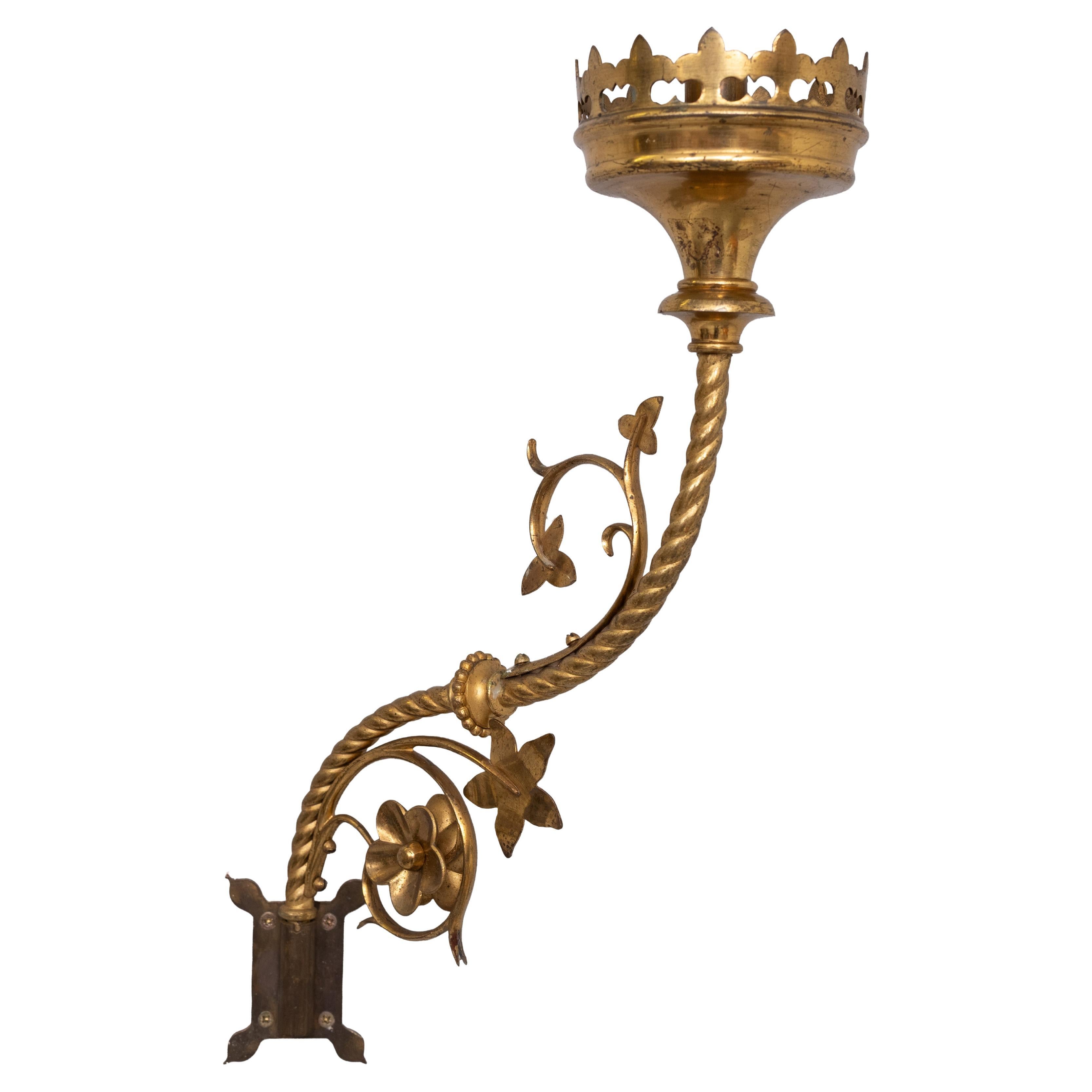Gothic Revival Gilded Brass Wall Candle holders 1890s Holland