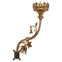 Bougeoirs muraux néo-gothique en laiton doré 1890 Hollande