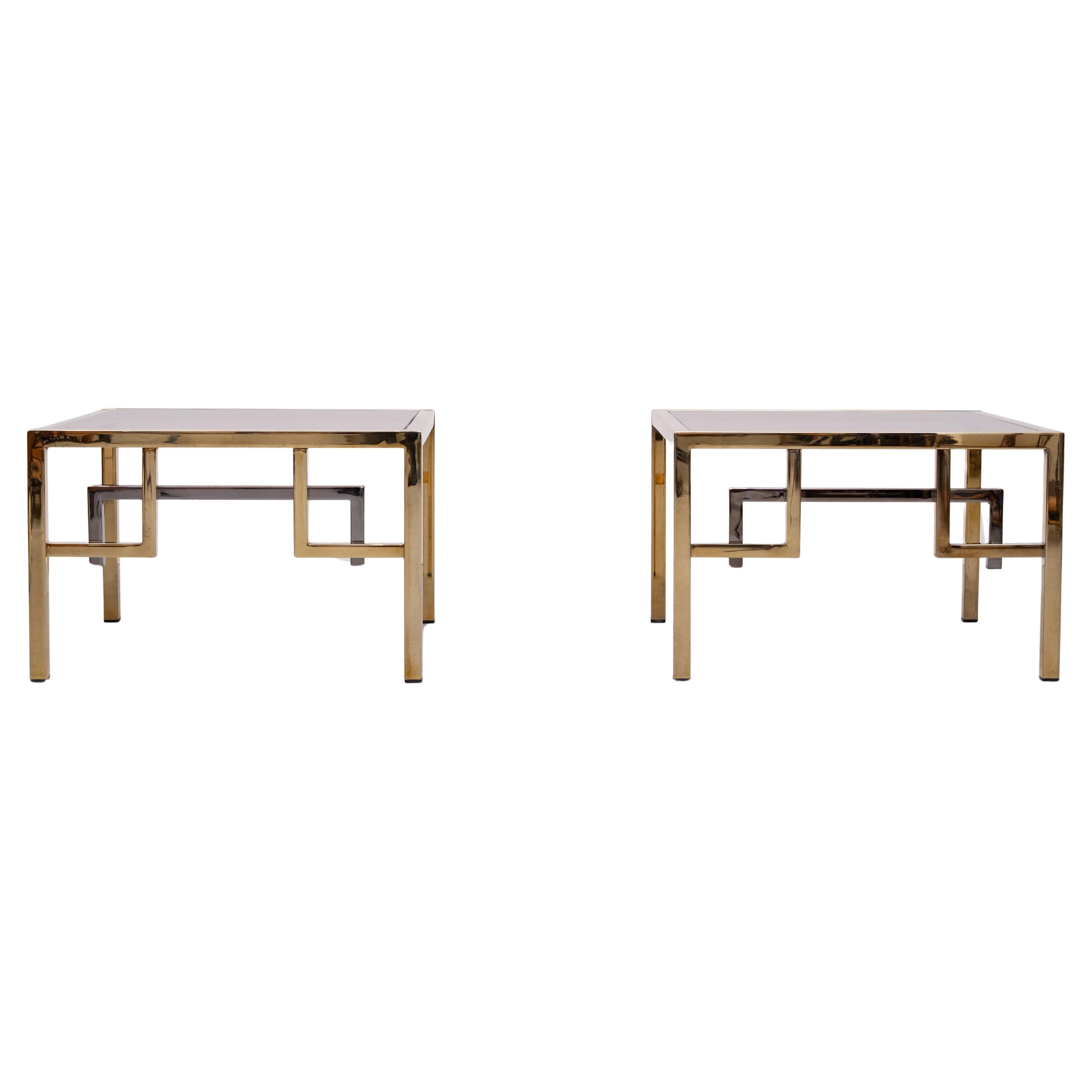 Fin du 20e siècle Paire de tables d'appoint carrées en laiton Belgo Chrome 1970 Belgique en vente