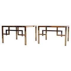 Pair Brass square side tables Belgo Chrome 1970s Belgium