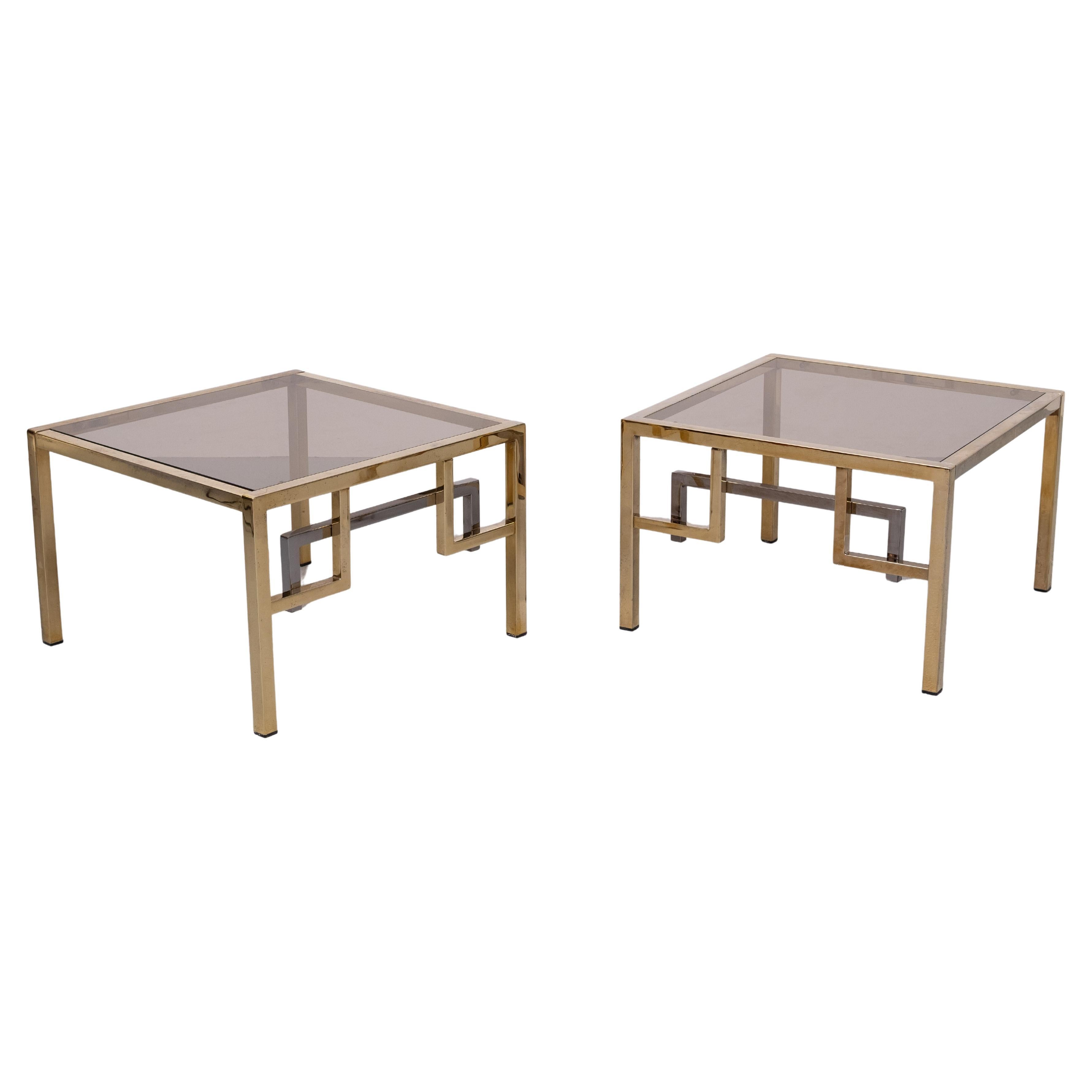 Coppia Tavolini quadrati in ottone Belgo Chrome 1970 Belgio