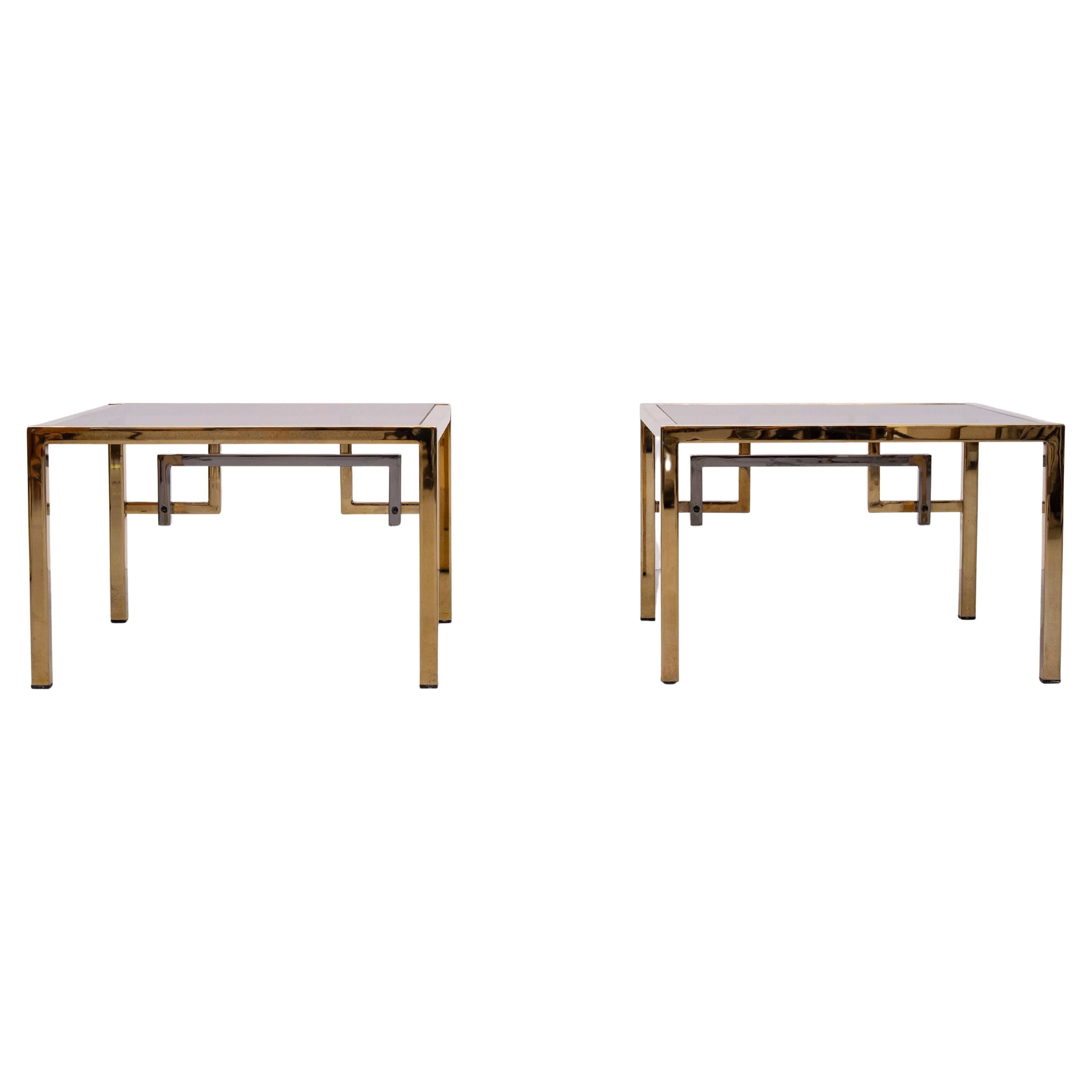 Belge Paire de tables d'appoint carrées en laiton Belgo Chrome 1970 Belgique en vente