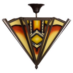 Amsterdam school Dutch Art Deco Stained Glass Chandelier Holland