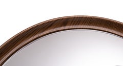 Specchio da parete rotondo in plastica con finitura effetto legno, anni '70, Francia