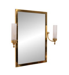 Specchio da parete in ottone in stile Mid-Century Modern con illuminazione, Italia, anni '50