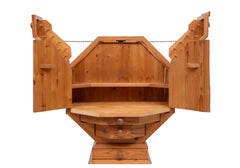 Metamorphic Solid Pine Dry Bar, Folding Design, 1970s, Good Condition