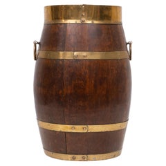 Antique Coopered Hallway Barrel, Dutch , Oak, Brass, Stick, Umbrella, Stand