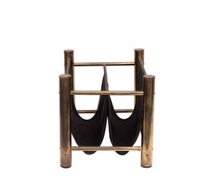 Vintage Brass and Canvas Magazine holder 1970s France