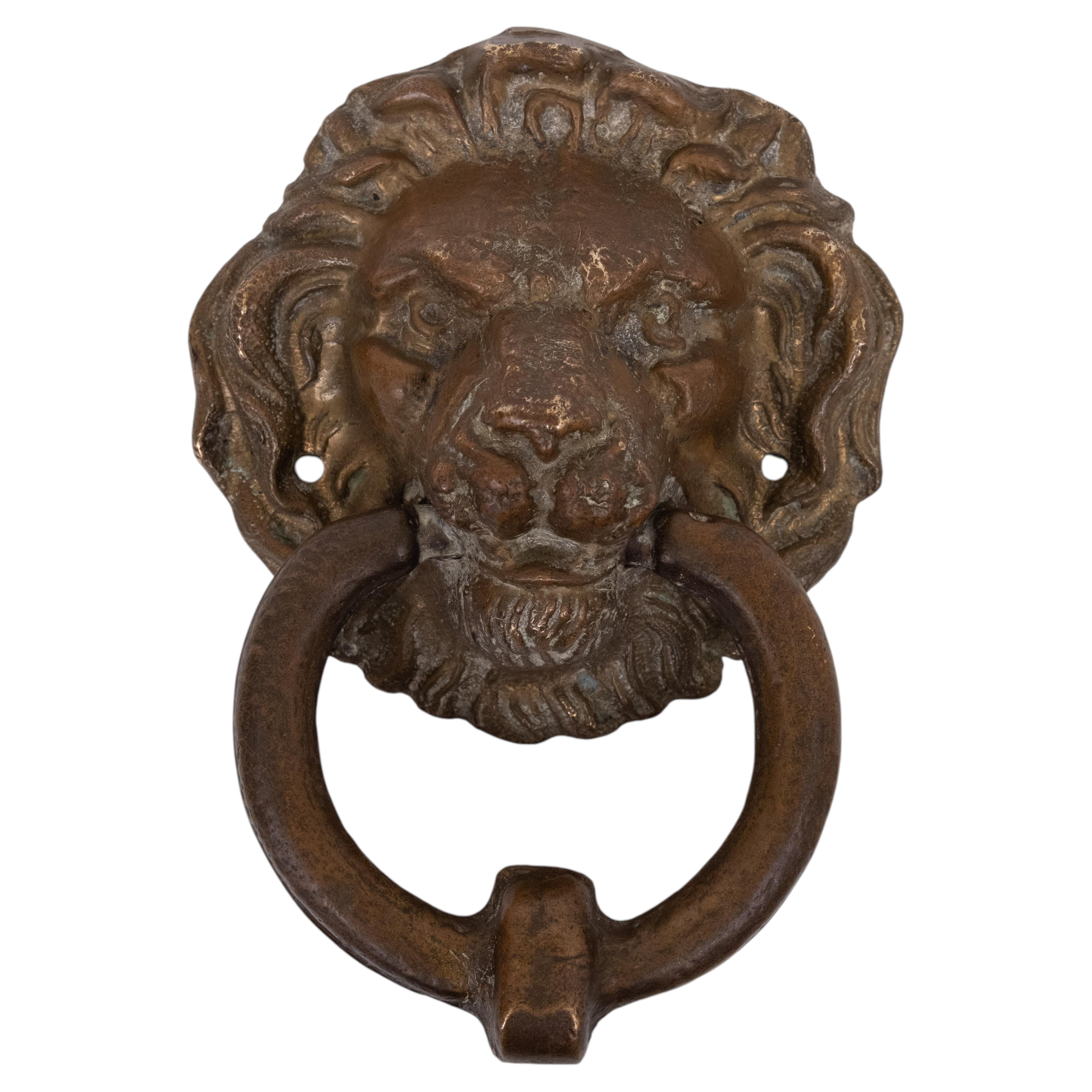 Bussola da porta con testa di leone in bronzo antico, Olanda, anni ’80 del XIX secolo