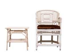 Set vintage Chippendale Brighton Pavilion rattan chair and table 1960s