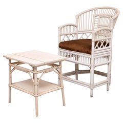Set vintage Chippendale Brighton Pavilion rattan chair and table 1960s