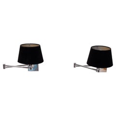 Stylish pair Swing Arm Chrome Wall lamps 1970s Germany