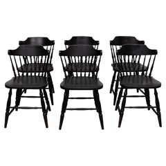 Juego de 6 sillas de comedor de estilo Windsor con respaldo de varillas, de roble negro. Holanda