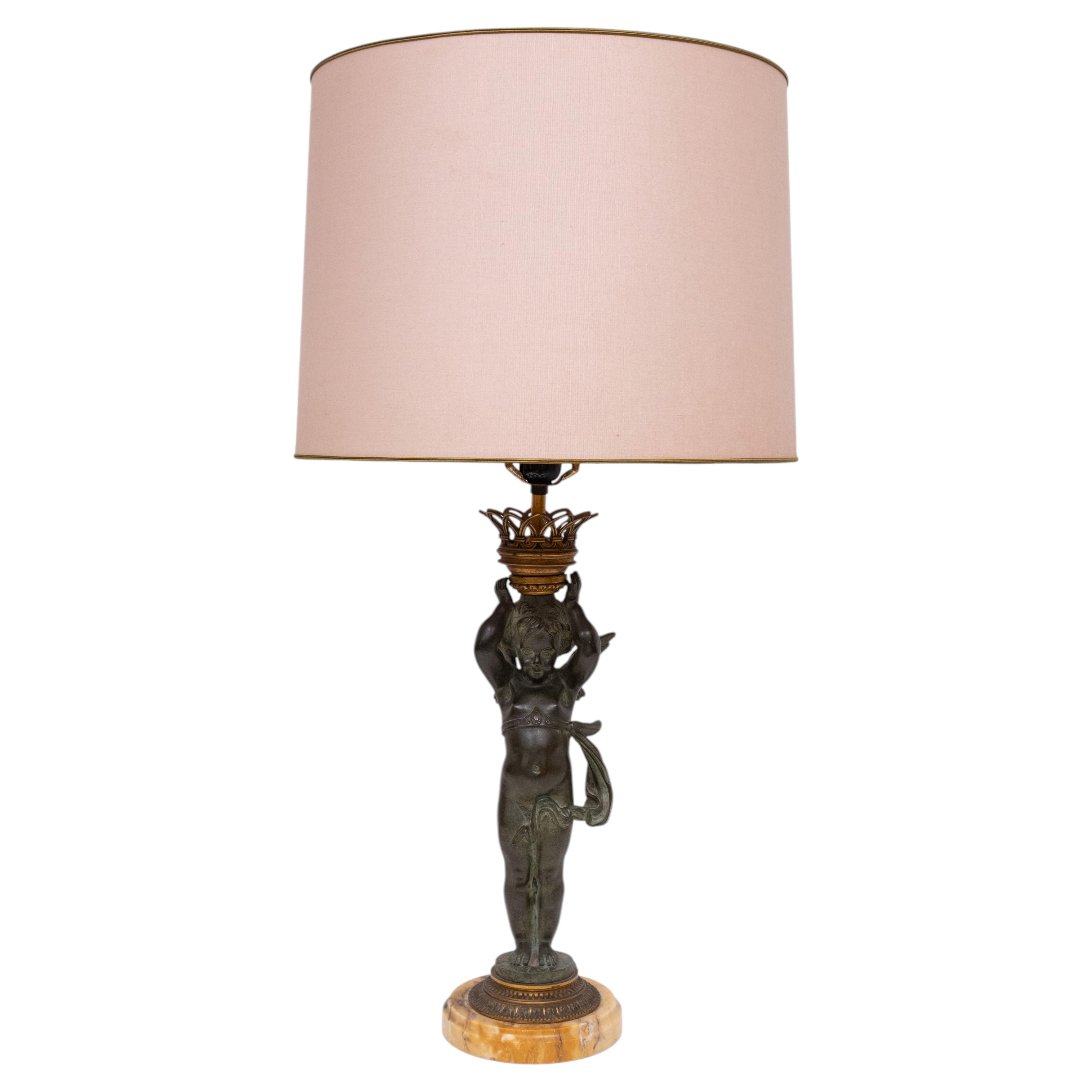 Stunning Empire Bronze Cherub Table lamp 1890s France For Sale