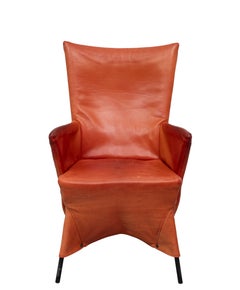 Gerard van der Berg Orange Leather Skirt Arm Chair 1980s