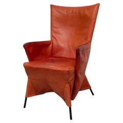 Gerard van der Berg Orange Leather Skirt Arm Chair 1980s