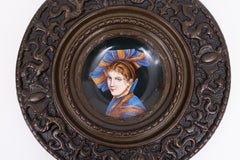Hand painted Portrait Porcelain Plaque with Ornate Frame, 19th Century