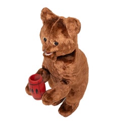 Vintage Russian USSR Soviet- Wind-Up Bear Drinking Honey Works & Key
