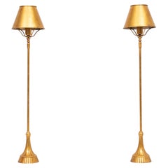 Coppia di bellissime lampade da tavolo con foglia d'oro, design elegante, anni '70, Francia