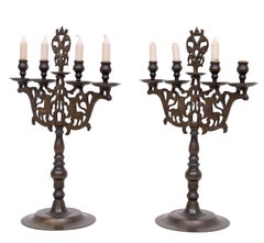 Pair Large Antique Bronze Shabbat Candelabra Germany