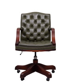 Chesterfield Green tufted Leather desk chair by Wade England 1960s