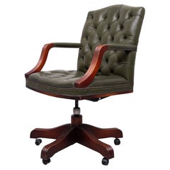 Chesterfield Green tufted Leather desk chair by Wade England 1960s