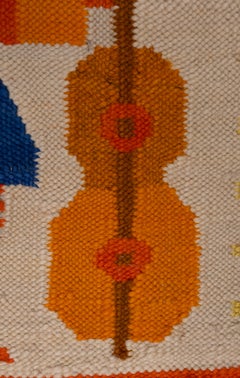 Polish Hand Knotted Square Wall Tapestry ''Musician'' 1960s Poland