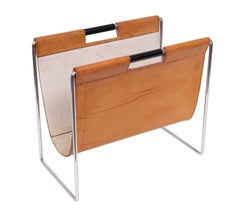 Porte-revues Brabantia couleur cognac, aspect cuir, 1960, Pays-Bas