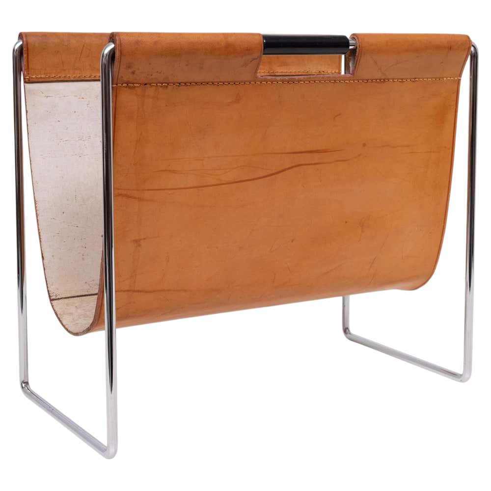 Euro Racking Dimensions Brabantia Cognac color Leather Magazine holder 1960 Holland For Sale at ...