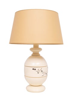 Large hand painted Japanese Wooden based Table lamp 1970s