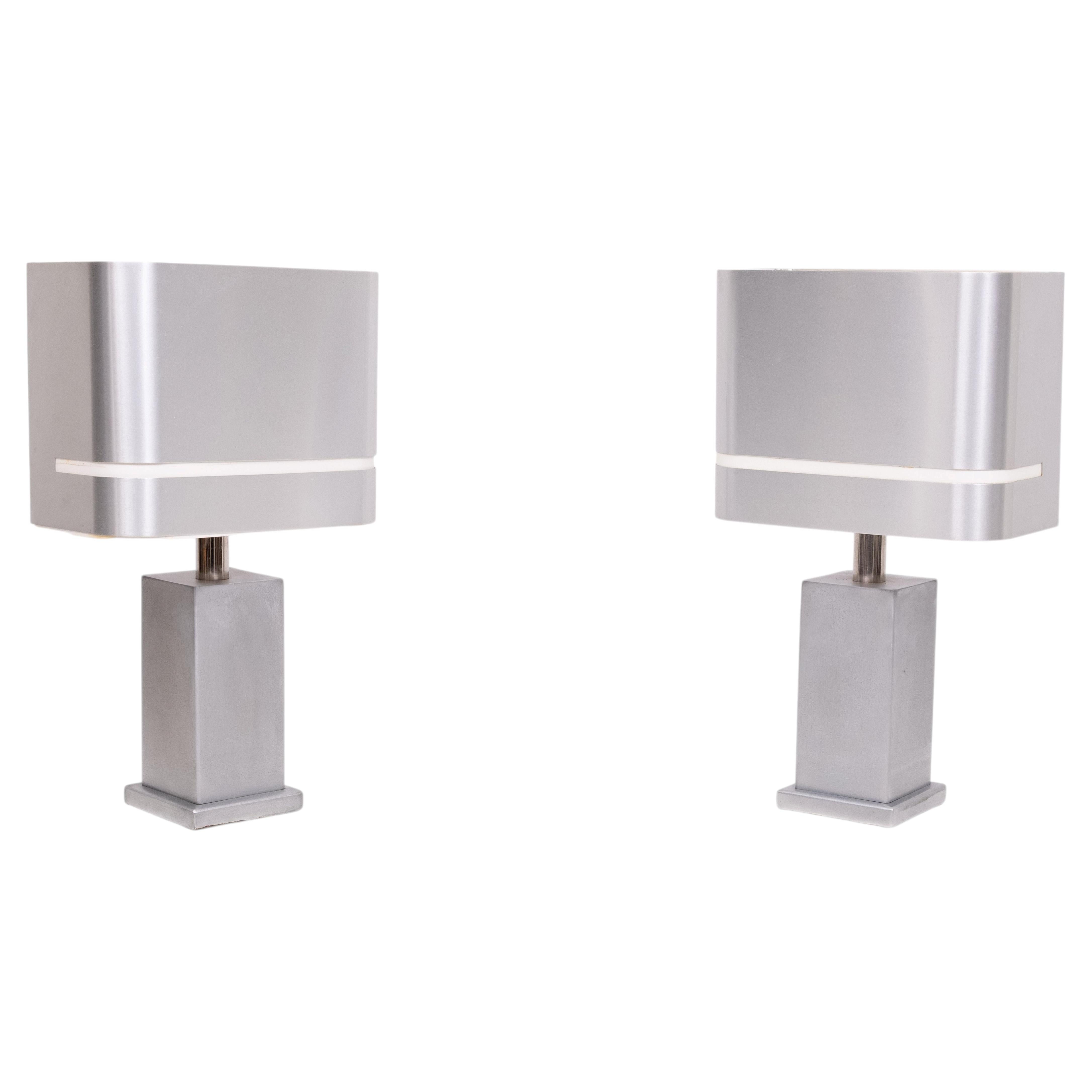 Pre-owned Willy Rizzo Mid Century Modern Aluminum Table Lamps 1970s Italy In Clear